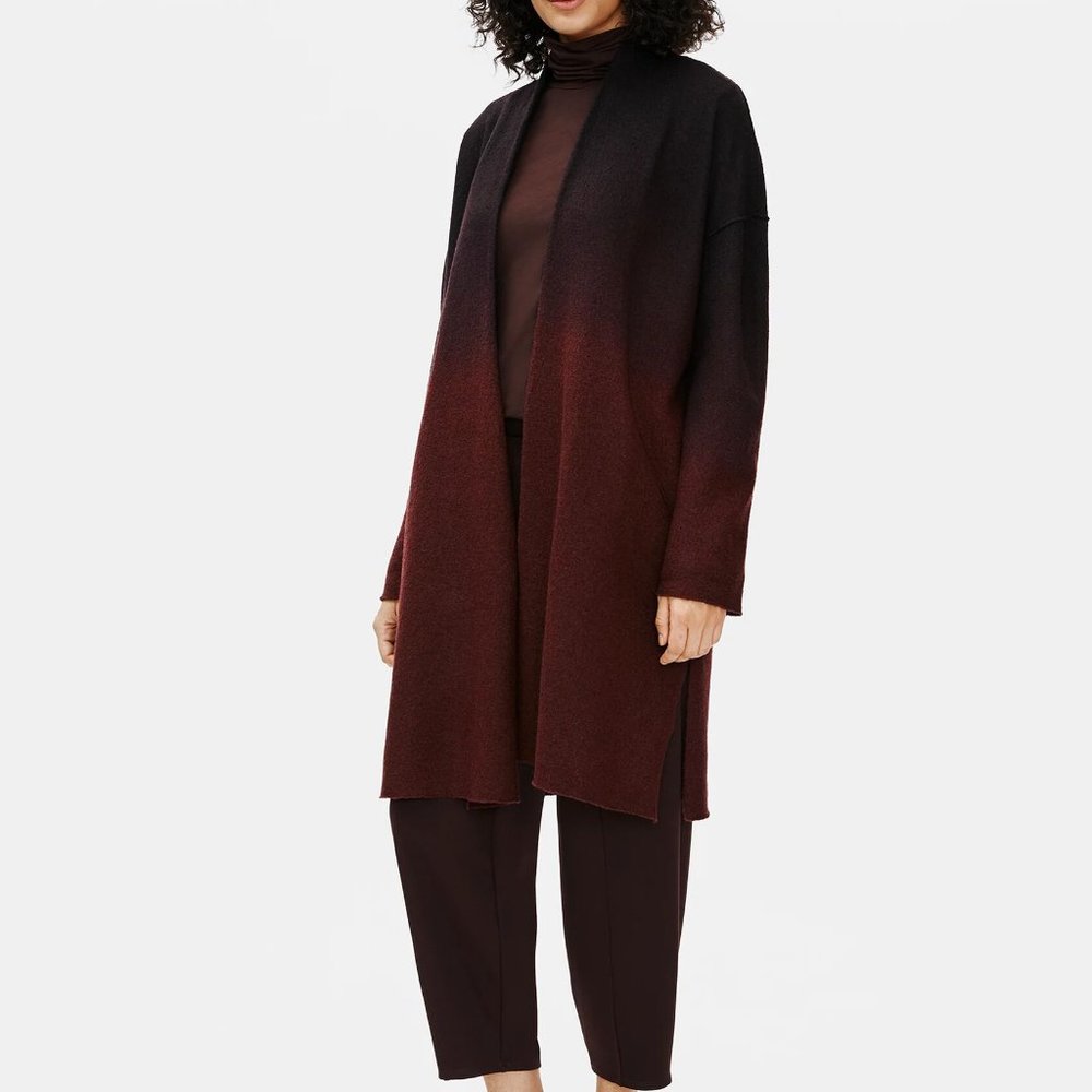 NWT Eileen Fisher Brownstone Ombre Boiled Wool High Collar Coat